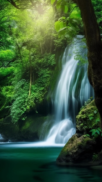 Wasserfall in den Waldtapeten