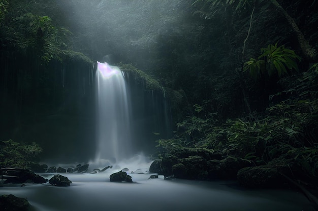 Wasserfall in einem tiefen Wald mit KI generieren