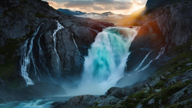 Wasserfall in felsigen Bergen