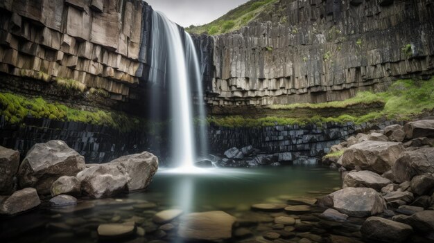 Wasserfall in Island mit grünem Hintergrund