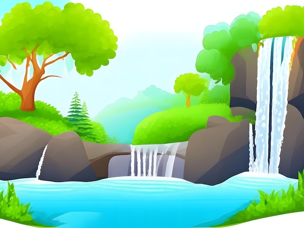 Wasserfall-Landschaftsillustrations-Hintergrund Wasserfall-Landschaftshintergrund ai generiert