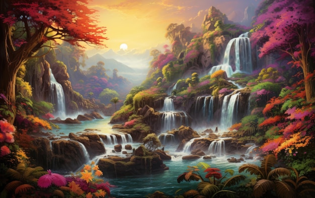 Wasserfall Serenity ein Blick auf die Natur Schönheit Generative KI