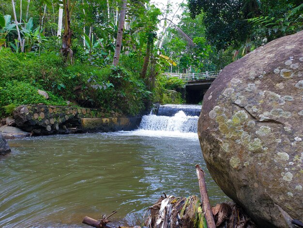 Wasserfalllandschaft unter der Brücke