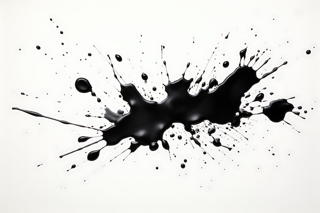 Wasserfarbe flüssige schwarze Spritzer auf weißem Hintergrund
