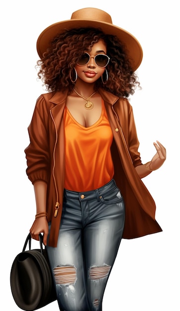 Wasserfarbe schwarze Frau weißer Hintergrund Illustration Denim Girls Fashion Girls Curvy Girl Afro