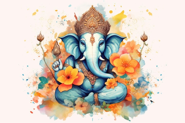 Wasserfarbener floraler Lord Ganesha auf isoliertem weißem Hintergrund