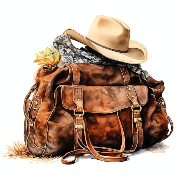 Wasserfarbtasche Western Wild West Cowboy Wüsten Illustration Clipart