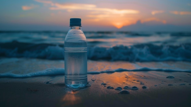 Wasserflasche am Sandstrand