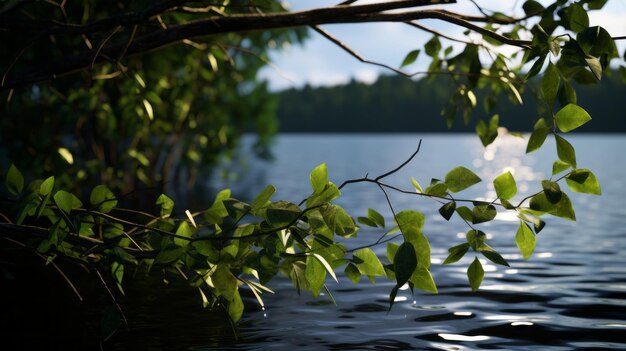 Wasserfront-Baum mit Unreal-Engine-Rendering-Stil Uhd-Bild