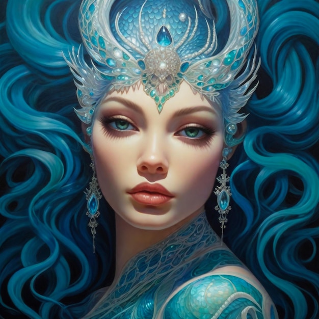 Wassergöttin Ehefrau von Neptun oder Poseidon Wasserkönigin Schöne Wasserjungfrau Porträt Illustration