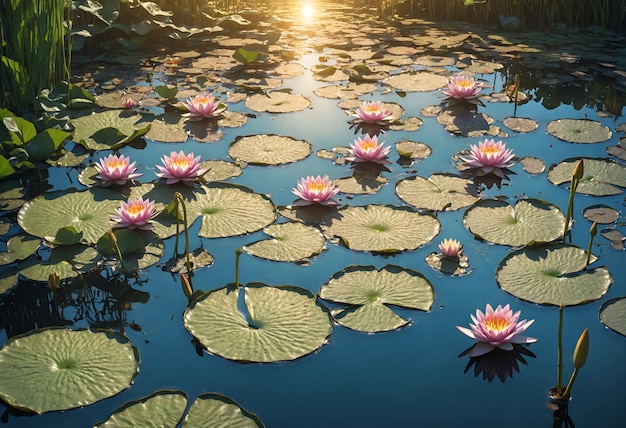 Wasserlilien friedliche Landschaftsillustration