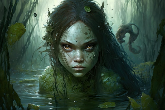 Wassermädchen, das im Sumpf lebt Schönes Illustrationsbild Generative AI
