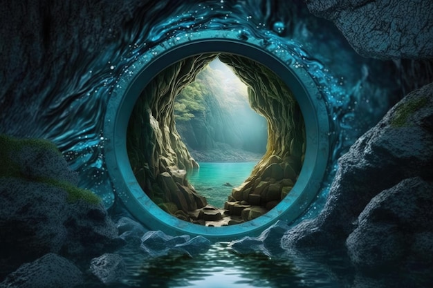 Wassermagie-Portal, Portal zur Wasser-Fantasiewelt, digitale Illustration, KI