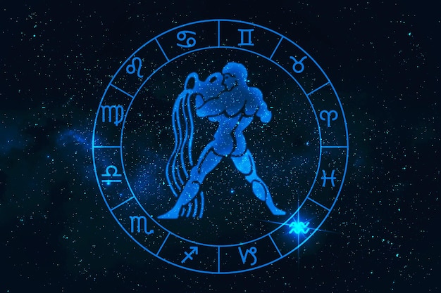 Wassermann-Horoskopzeichen im Zodiac zwölf mit Galaxiesternhintergrund