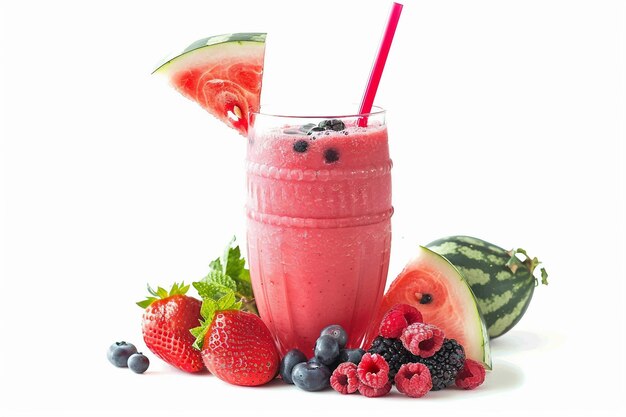 Wassermelon-Beeren-Smoothie auf weißem Hintergrund