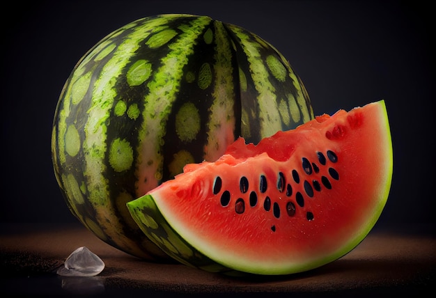 Wassermelone auf dunklem Hintergrund Al generiert