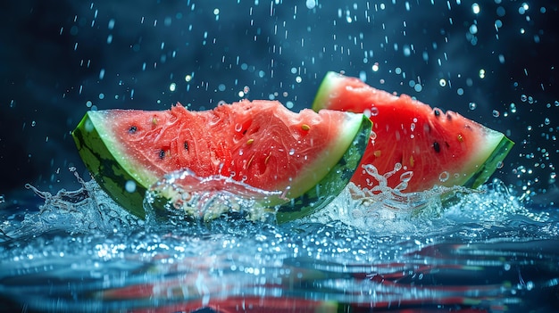 Foto wassermelone mit wasserspritz