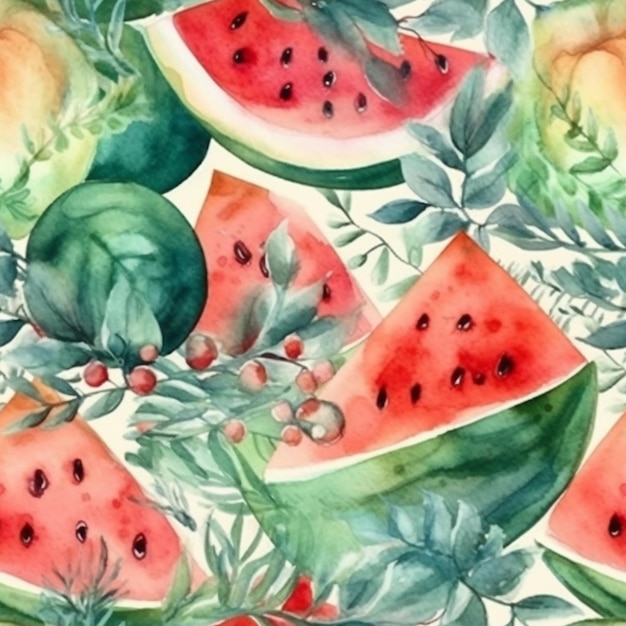 Wassermelone und Ananas auf weißem Hintergrund. Aquarell.