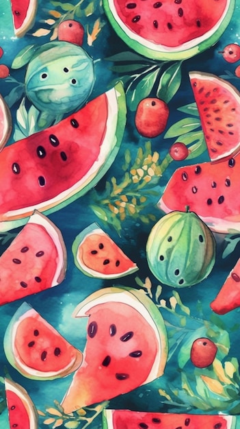 Wassermelone und Erdbeerwassermelone auf grünem Hintergrund