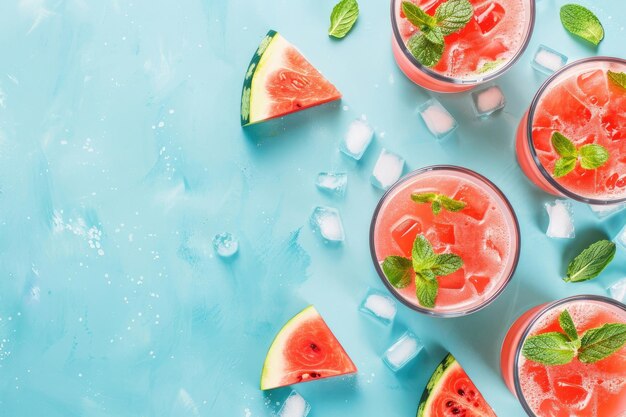 Foto wassermelonen-cocktails in gläsern auf blauem hintergrund