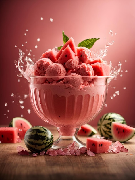 Wassermelonen-Eiscreme schwimmend erfrischend köstlicher Leckerbissen perfekt für den Sommertag Filmwerbung pho