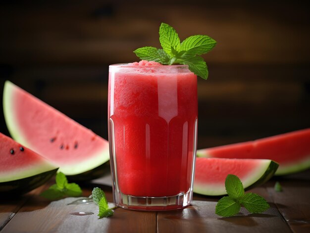 Wassermelonen-Smoothie-Saft mit frischen Minzblättern für das Sommergetränk-Konzept