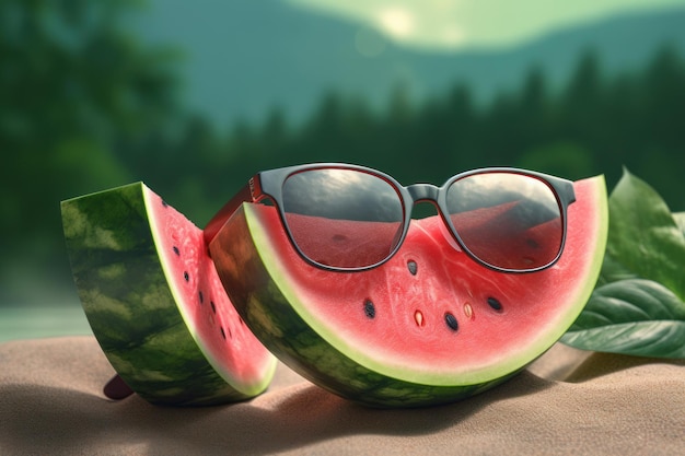 Wassermelonen-Sonnenbrille Wasserfruchtscheibe Erzeugen Sie Ai