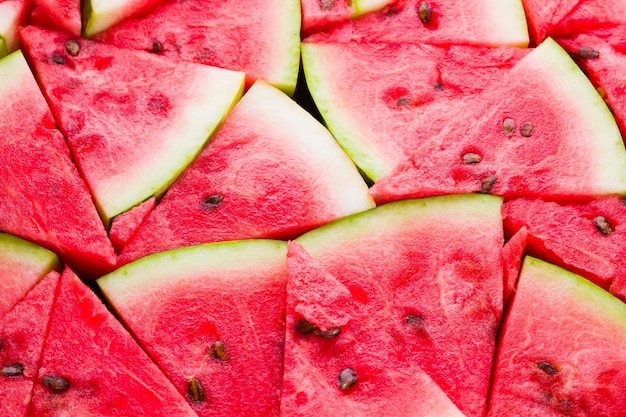Wassermelonenmuster Schneide Wassermelone Top View Reife Wassermelone mit Samen Sommer kreatives Konzept