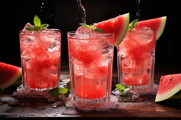 Wassermelonensaft in Gläser mit Eis gegossen Wassermelonesaft Fotografie