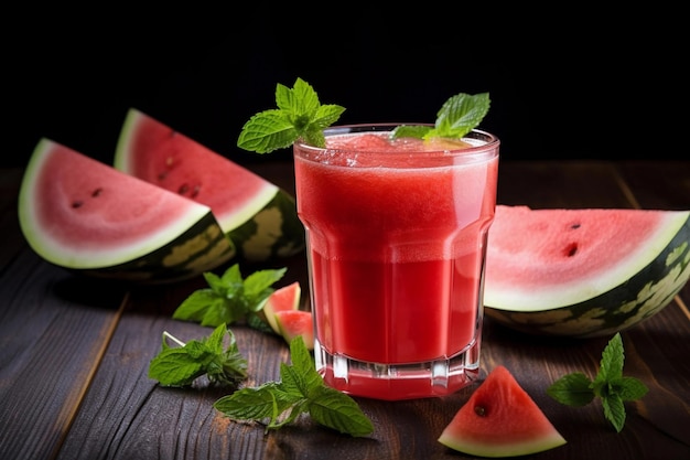 Wassermelonensaft in Gläsern, KI-generiert