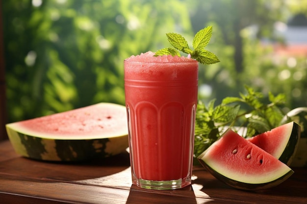 Wassermelonensaft in Glas mit gestreiftem Stroh Wassermelonesaft Bildfotografie