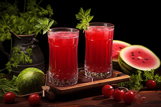 Wassermelonensaft mit hohem Winkel in einem Glas