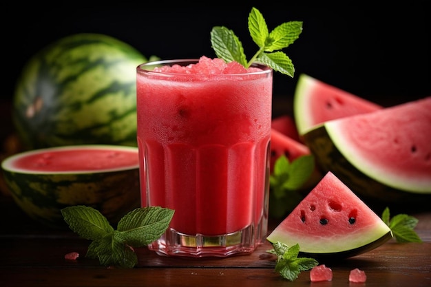 Wassermelonensaft mit Minzblättern und Lime Wedge Wassermelonesaft Bilderfotografie