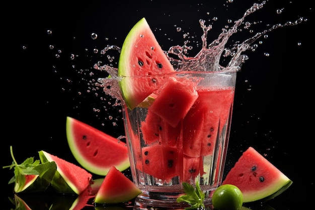 Wassermelonensaft Splash in klarem Glas Wassermelonesaft Bildfotografie