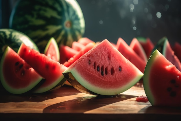 Wassermelonenscheiben auf dem Tisch erzeugen Ai