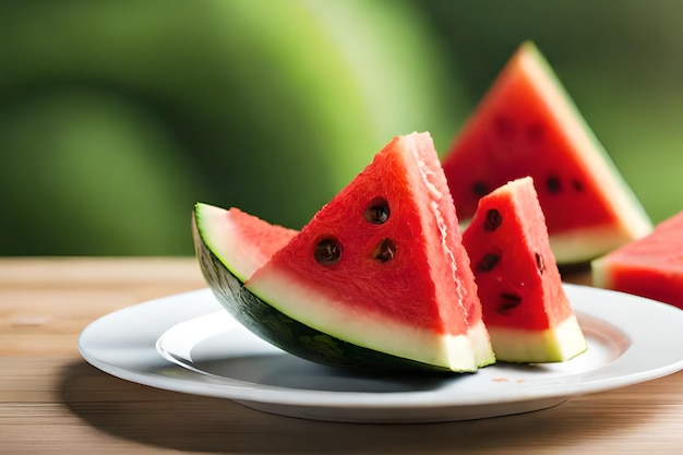 Wassermelonenscheiben auf einem Teller auf einem Tisch