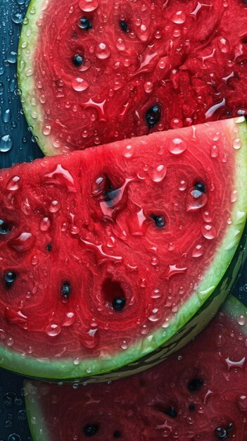 Wassermelonenscheiben mit Wassertropfen auf dem Hintergrund