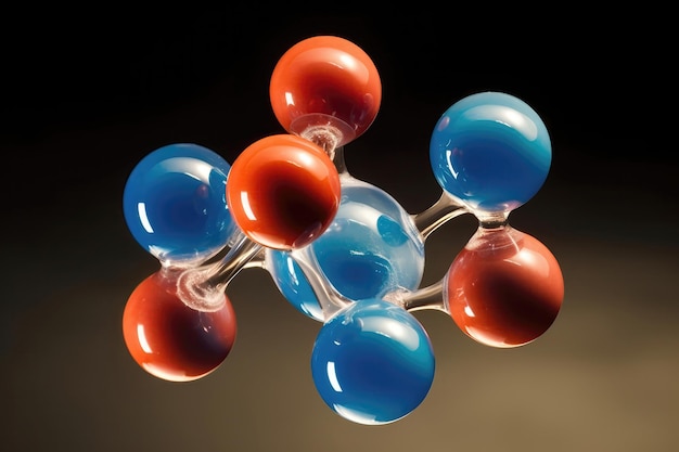 Wassermolekül rot und blau Nahaufnahme generative KI