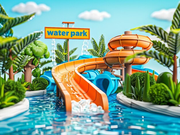 Wasserpark-Spielzeit mit Wasserrutsche