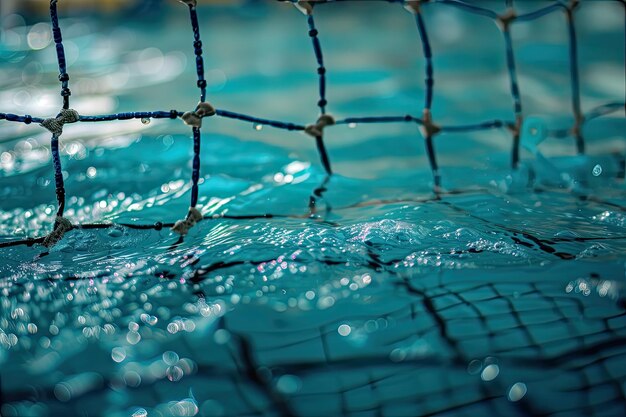 Foto wasserpolo-netz sitzt in den lebendigen blauen gewässern eines pools