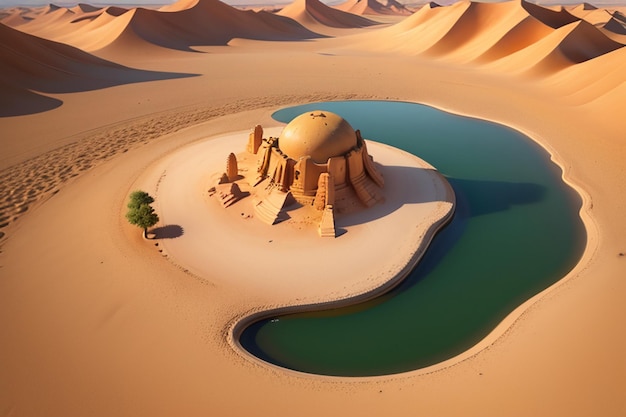 Wasserquelle des Wüsten-Oasensees Überraschung Süßwasser im Sand Tapeten Hintergrundillustration