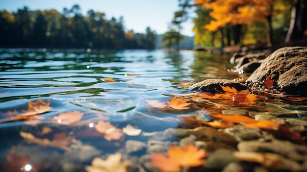 Wasserspiegel, der die Reflexion des Herbstes in ruhigem Wasser festhält