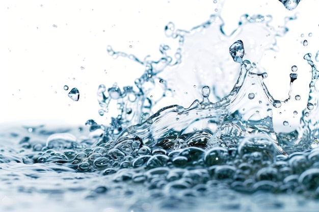 Wasserspritz mit Luftblasen, die auf dem weißen Hintergrund isoliert sind