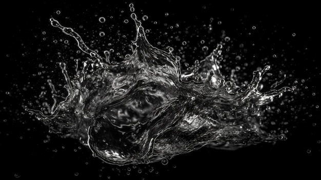 Wasserspritzer auf schwarzem Hintergrund, generative KI