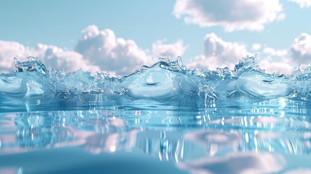 Wasserspritzungen auf der Oberfläche der Wasserwolken 3D-Rendering