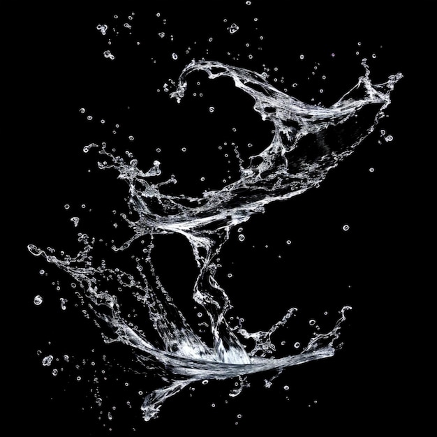 Wasserspritzungen in der Luft, isoliert auf schwarzem Hintergrund