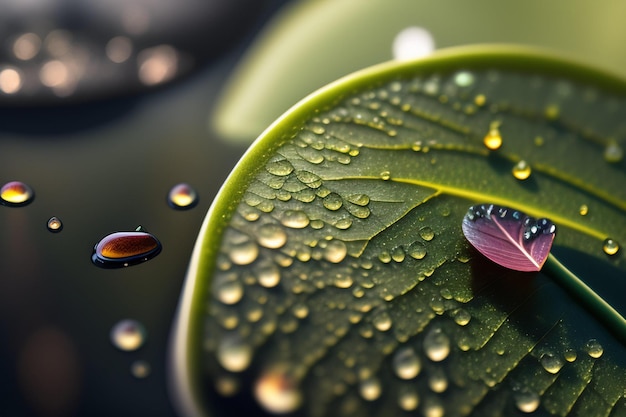 Wassertropfen auf einem Blatt mit dem Wort Lotus darauf