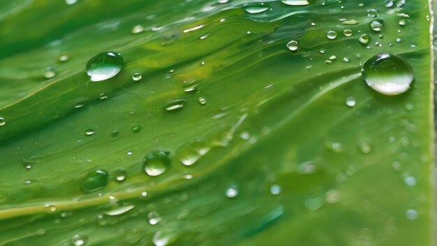 Wassertropfen auf einem nassen grünen Blatt