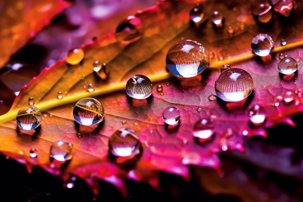 Wassertropfen auf einem roten Blatt