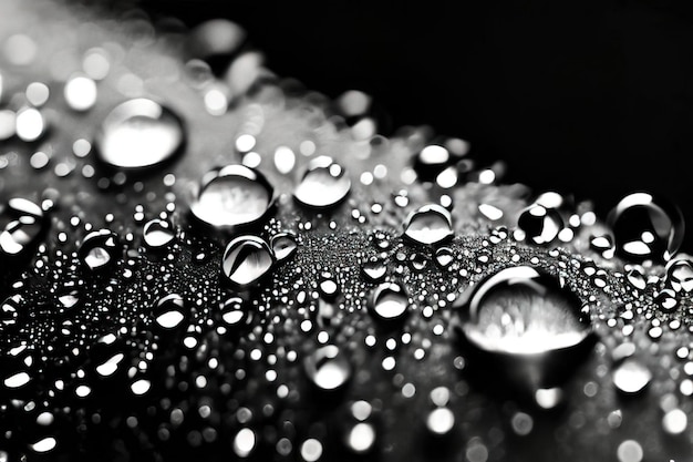 Wassertropfen auf einer schwarzen Oberfläche mit schwarzem Hintergrund